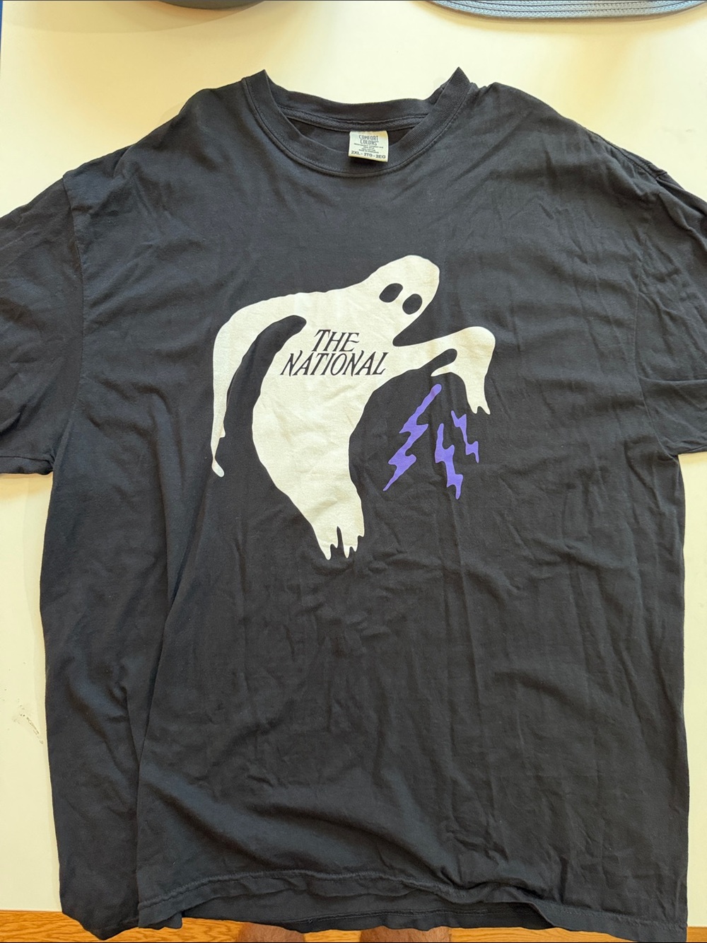 Comfort Colors Black Tee with White Ghost and Purple Lightning